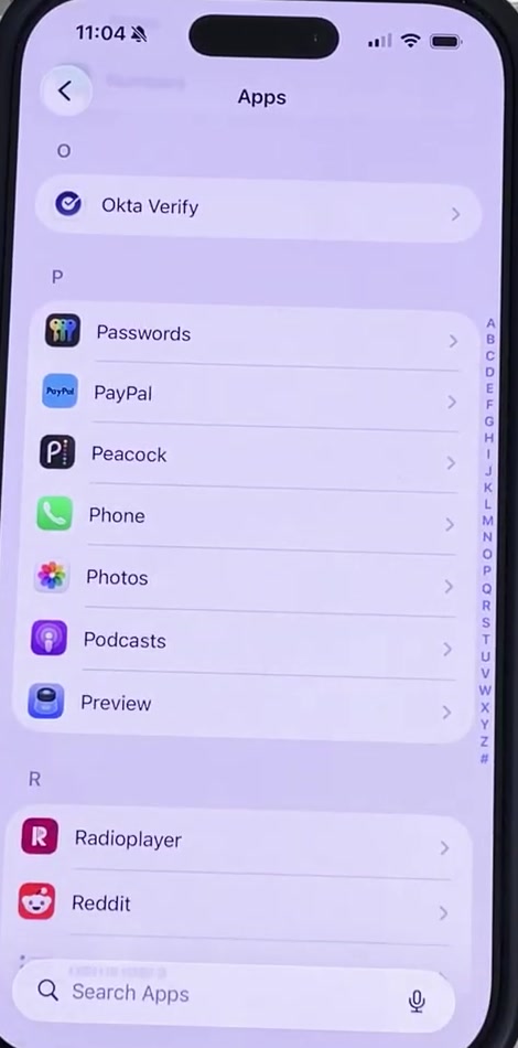The Apps list in iPhone Settings with the Phone entry visible