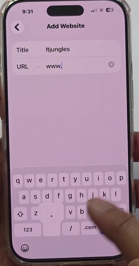 Add Website screen with Title and URL fields on iPhone