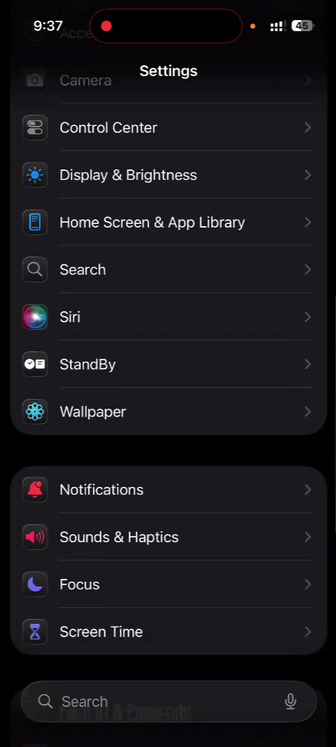 iPhone Settings app list with Sounds and Haptics visible below Notifications