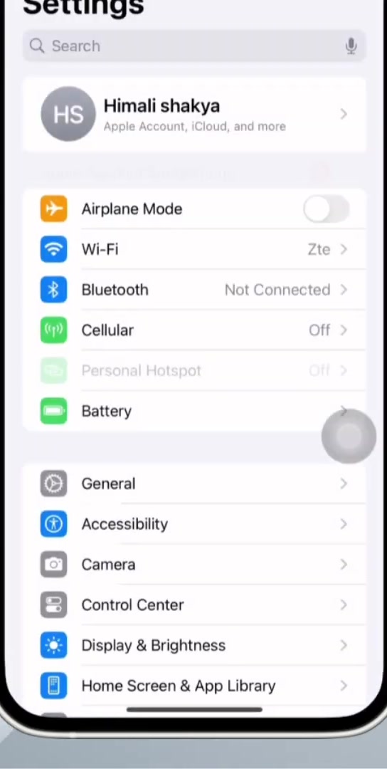 iPhone Settings app main screen showing Airplane Mode, Wi-Fi, Bluetooth and General