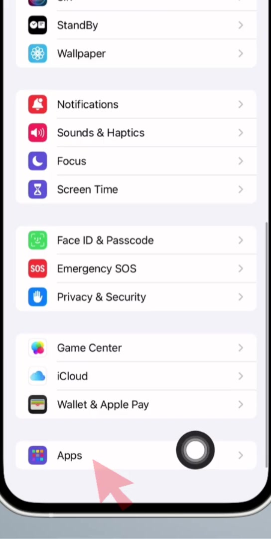 Bottom of the iPhone Settings screen with the Apps row highlighted