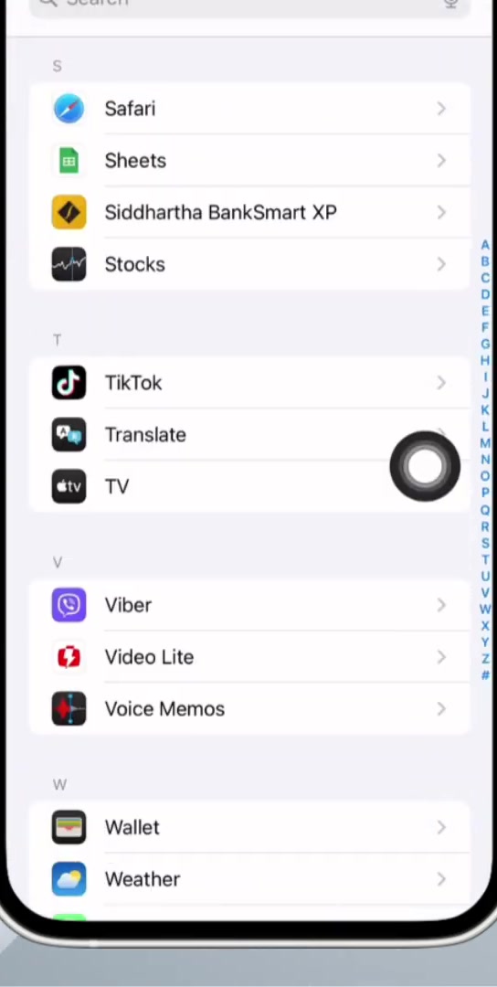 The Apps list in iPhone Settings with Safari at the top of the S section