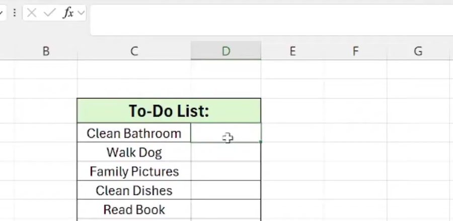 An empty Excel column selected beside a to-do list of tasks