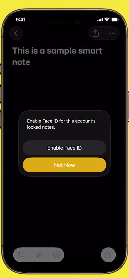 Prompt asking to enable Face ID for this account&rsquo;s locked notes
