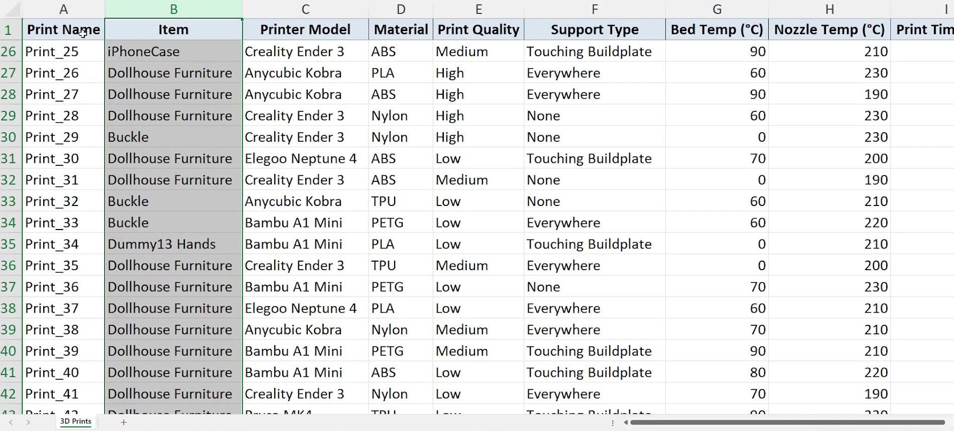 An Excel worksheet scrolled to row 26, with the row 1 column headers still visible at the top