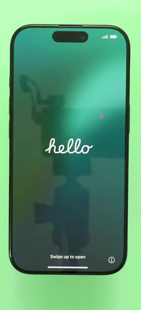 An iPhone showing the Hello screen after being erased