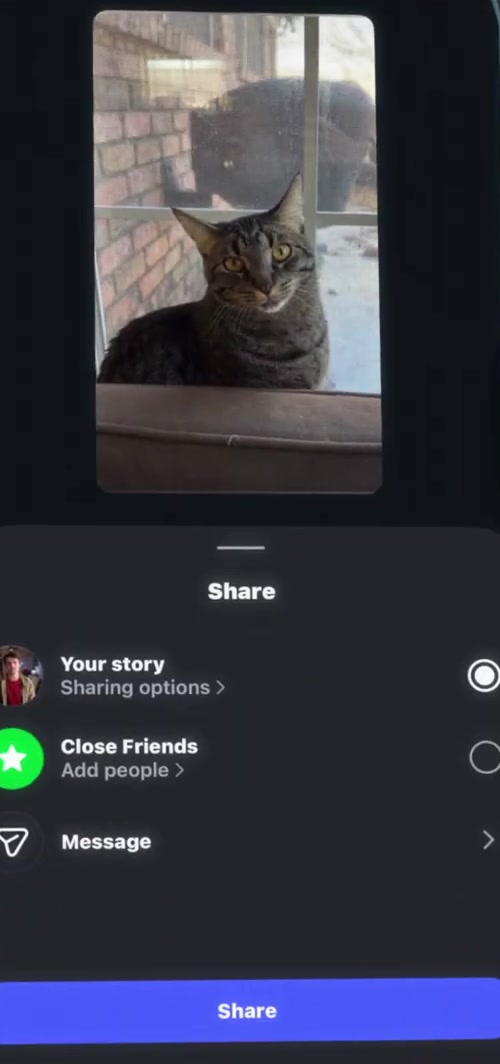 Instagram Share sheet offering Your story, Close Friends and Message