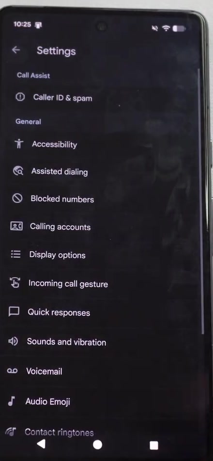 The Google Phone app settings list with Blocked numbers visible under the General heading
