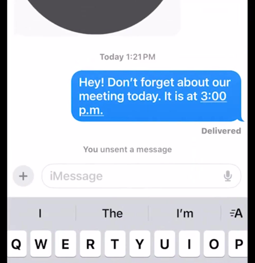 An iPhone Messages conversation showing the text You unsent a message where the bubble used to be